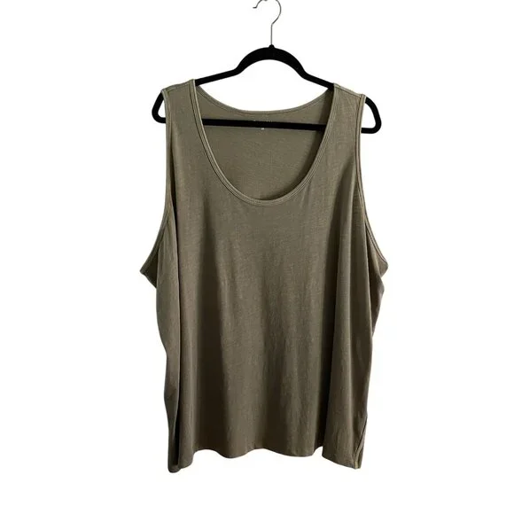 Athleta Sz 3X Olive Green Cotton Lightweight Scoop Neck Organic Daily Tank Top - Picture 3 of 11